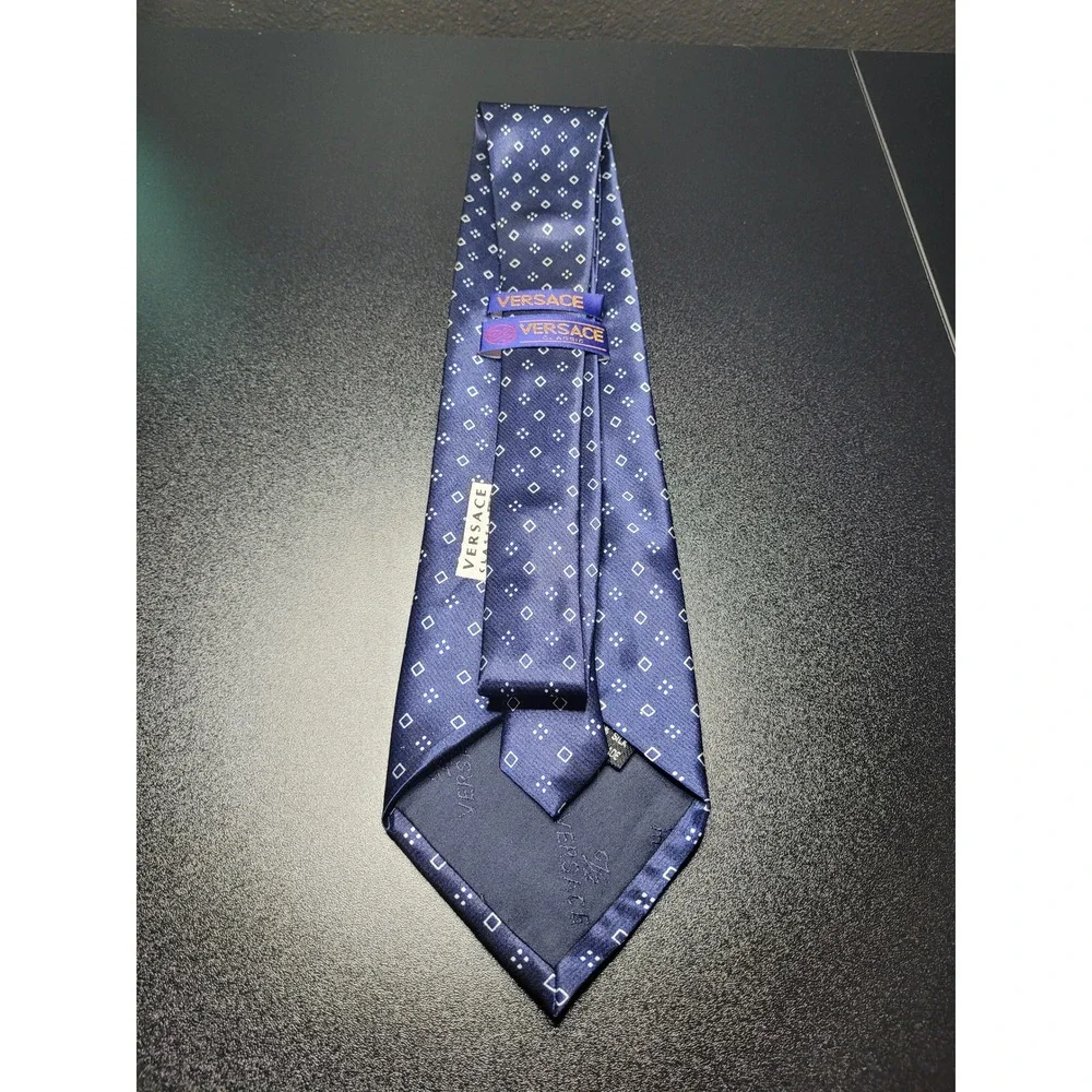 Versace Men's Necktie Navy Blue Geometric Silk 3.75